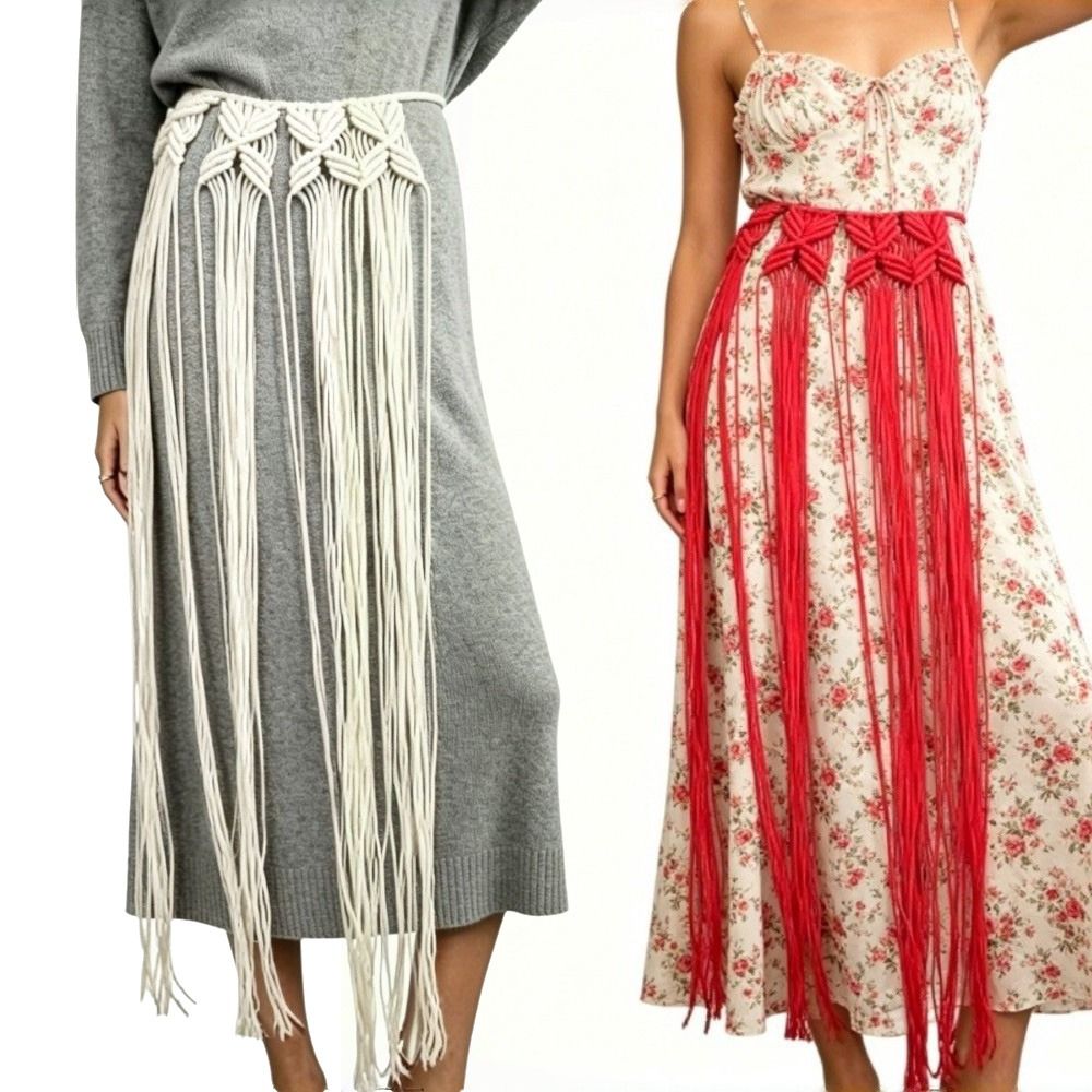 Ethnic Fashion Designer - Bohemian Netted Fringe Waistband Decorative Tassel