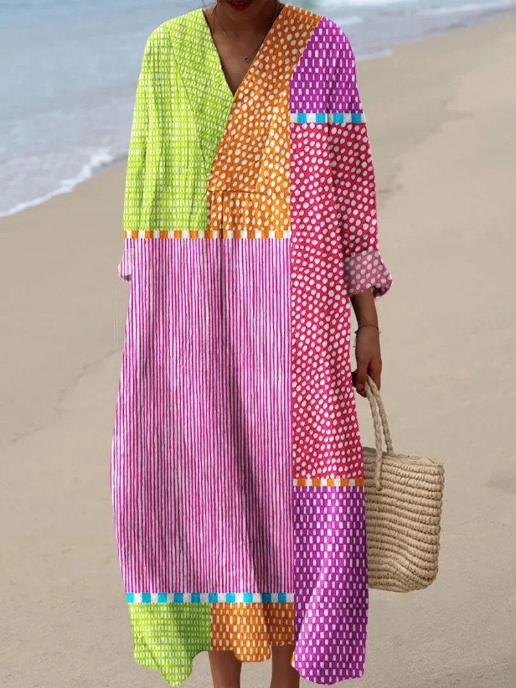 Ethnic Gown - Women's Abstract Polka Dot Stripe Art