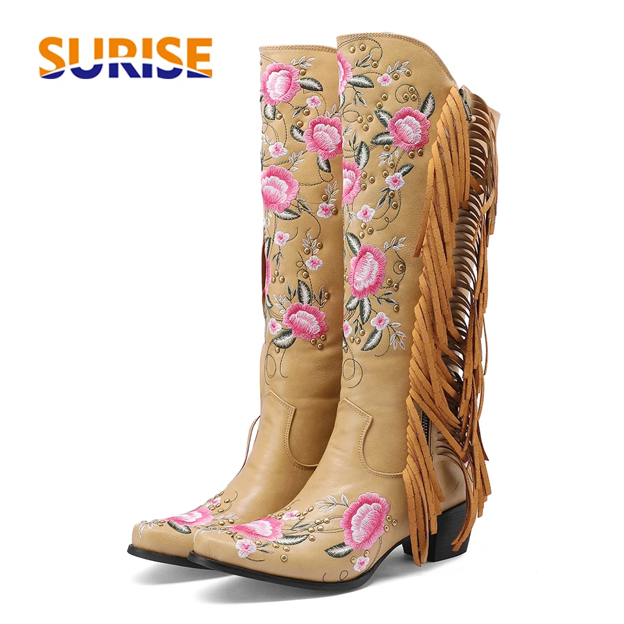 Ethnic Fashion In - Fashion Embroidery Flower Western Knee High