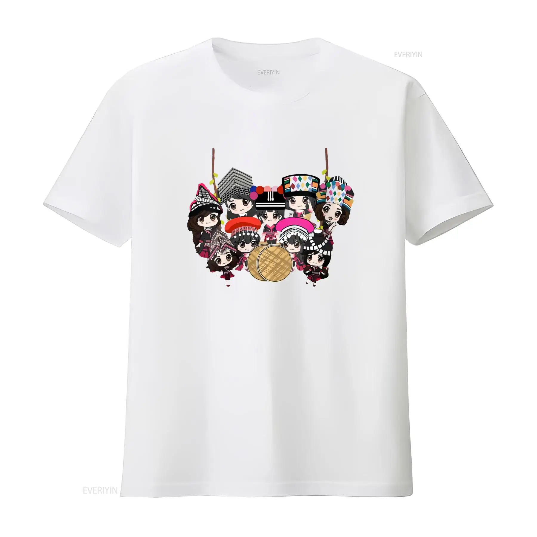 9 Hmong Girls Cartoon Print T  - огляд і ціна Ethnic Wear Men'S Fashion