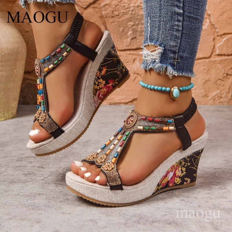 Boho Beaded Floral Wedge Sanda - огляд і ціна Ethnic Fashion In