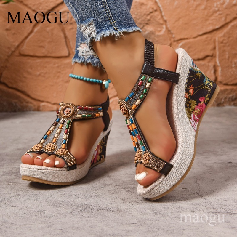 Boho Beaded Floral Wedge Sanda - огляд і ціна Ethnic Fashion In