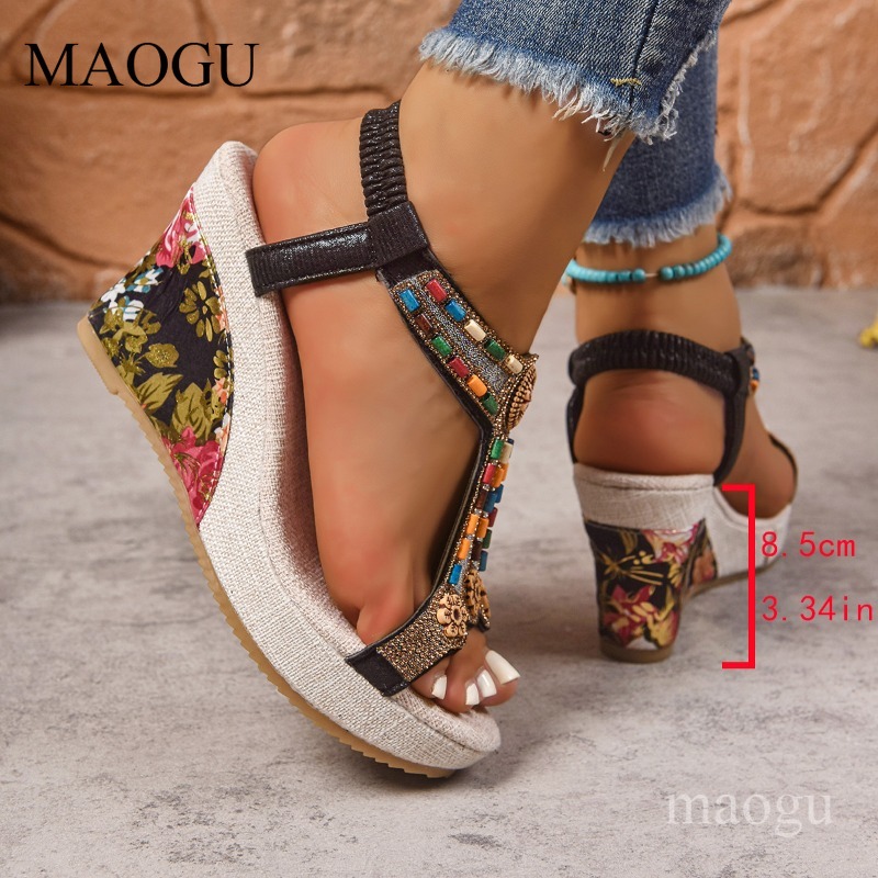 Boho Beaded Floral Wedge Sanda - огляд і ціна Ethnic Fashion In